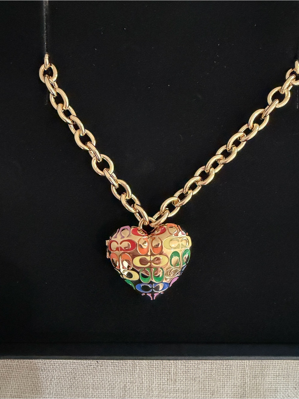 Coach Gold-Tone Chain Necklace with Rainbow Heart Pendant Locket NWT - Picture 2 of 7